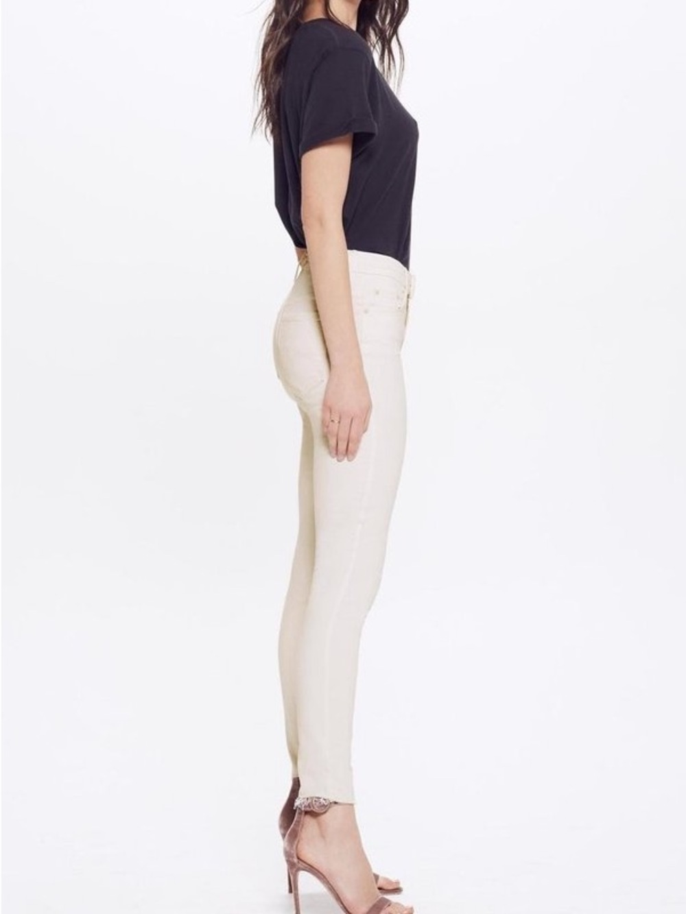 MOTHER High Waisted Looker Ankle Fray Jeans White Fray Hem 25